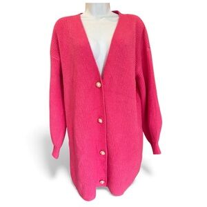 Miracle-Pink Cardigan Sweater V-Neck Knit sweater with pearl detail.